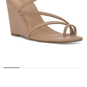 Tan Wedge Sandals with Strappy Design and Medium Heel
